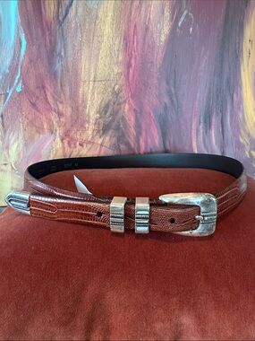 Remo Tulliani Brown Textured Leather Belt with Silver Buckle